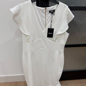 DKNY White Dress with Ruffles Size 14 Brand New with tags!
